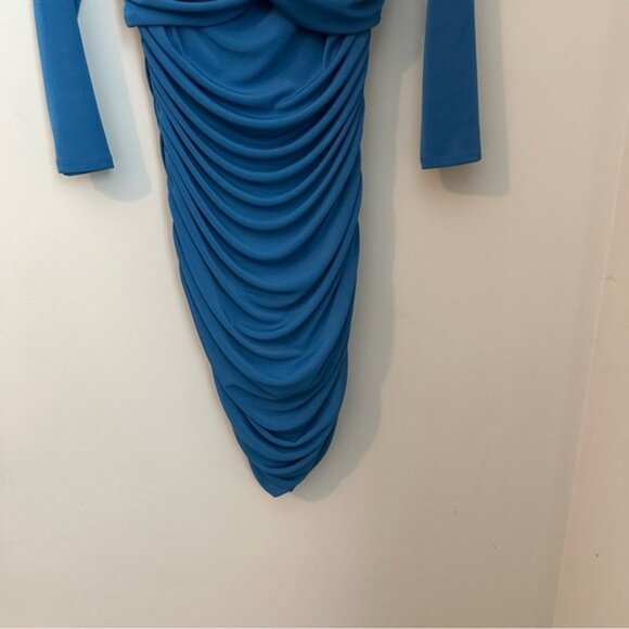 Abercrombie & Fitch Blue Off the Shoulder Ruched Bodycon Mini Dress NWT Sz XL - Picture 6 of 12